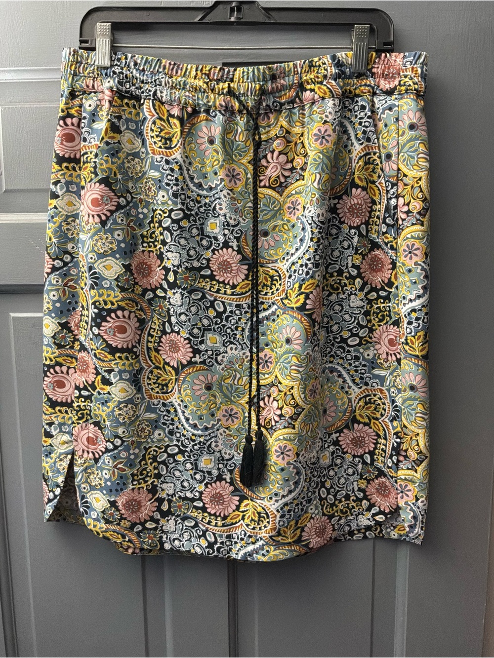 LOFT Paisley A-Line Skirt in Black, Pink, Yellow and Blue